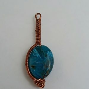 Handmade wire wrapped blue agate pendant
